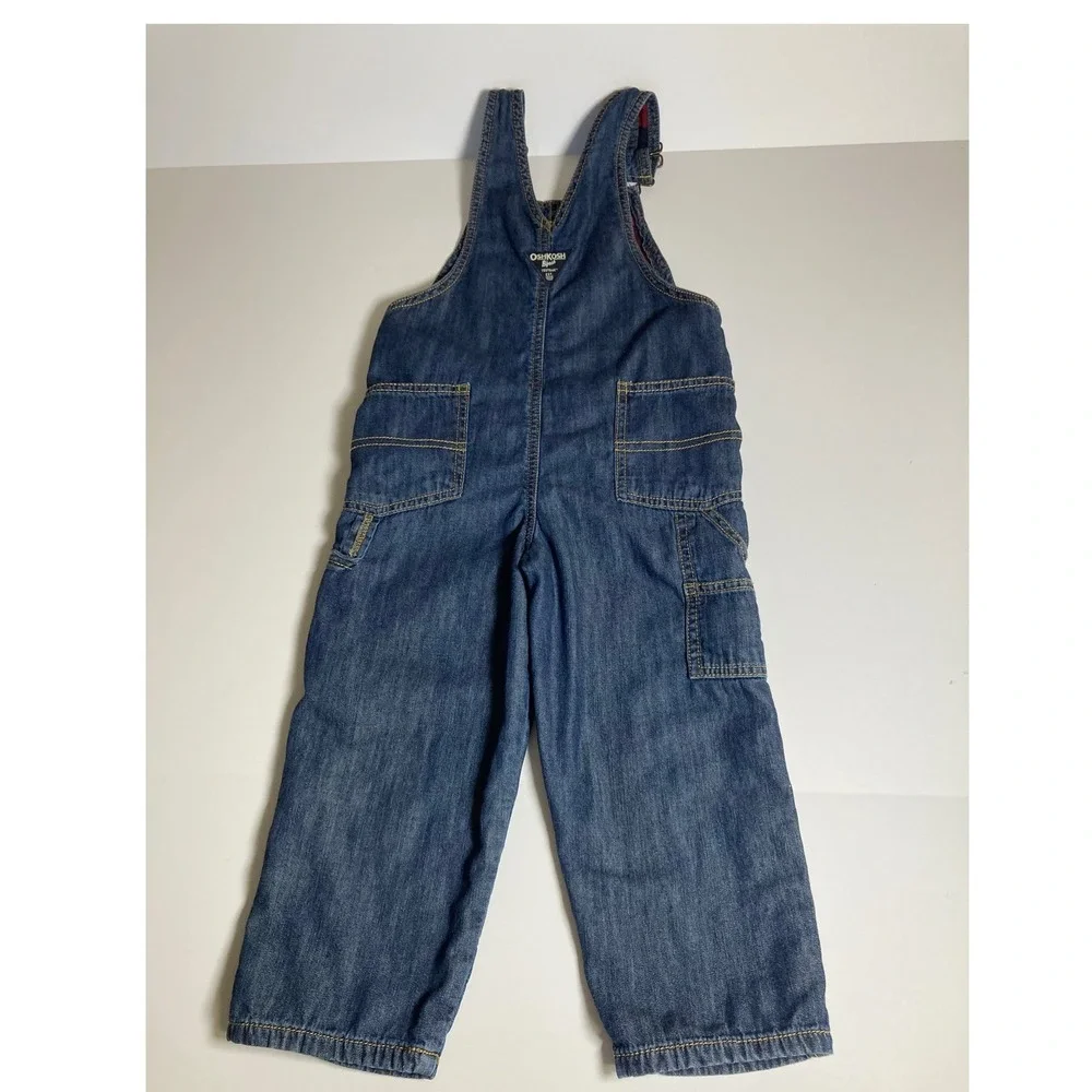 OshKosh Bgosh Kids 4T Flannel Lined Denim Overalls Blue Plaid Carpenter Bibs